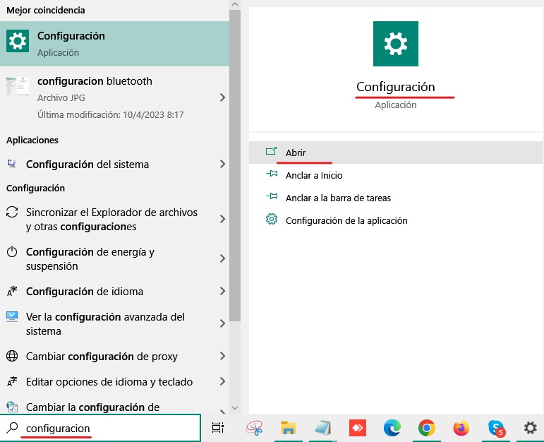 configuracion busqueda